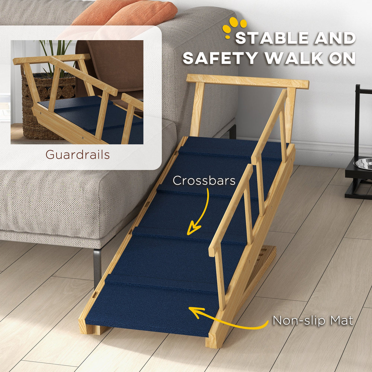Dog Ramp, Adjustable Height Pet Steps, Foldable Dog Stairs with Non-slip Mat for Small to Large Dogs