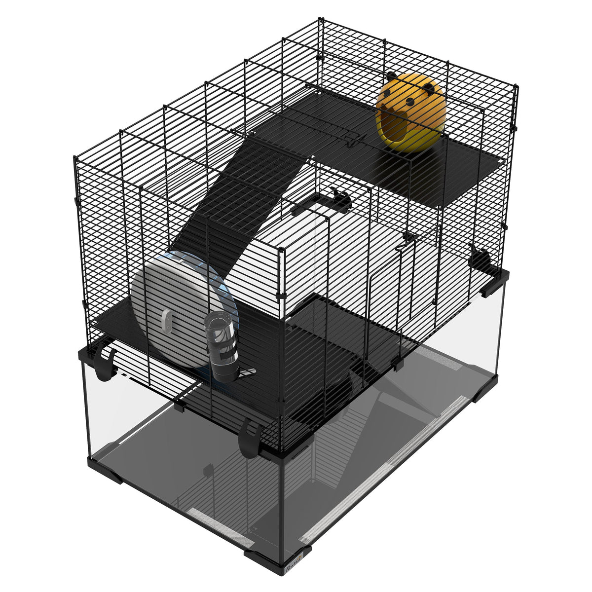 23.5" Hamster Cage, Gerbil Cage with Glass Basin for Small Hamsters, Black