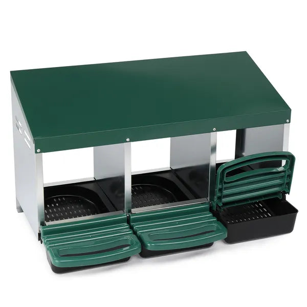 3 Compartment Roll Out Chicken Nesting Box With Plastic Basket, Egg Nest Box Chicken Laying Box Hens Chicken Coop Box, Green