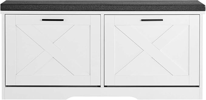 VEVOR Shoe Storage Bench with 2 Flip Drawers & Padded Cushion, Entryway Bench with Adjustable Shelves, Holds up to 440 lbs, 39.4 x 12.0 x 18.7 Inches, for Entryway, Hallway, Living Room, Bedroom