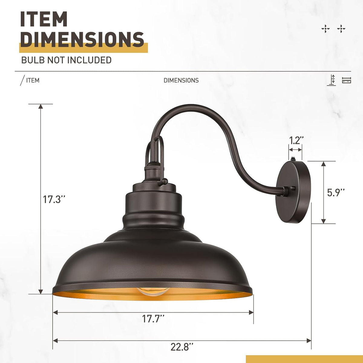 zeyu 2 Pack Outdoor Barn Light Fixtures, Farmhouse Gooseneck Wall Lights for Front Porch, 18" Dusk to Dawn Sensor Wall Sconces in Oil Rubbed Bronze Finish, 016-1BL-PC-2 ORB