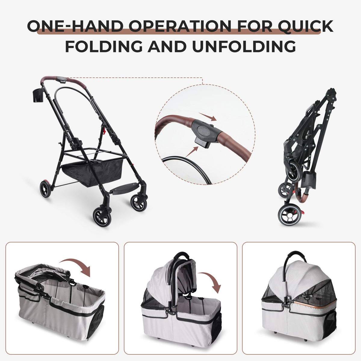 Foldable Pet Stroller For Small Dogs & Cats