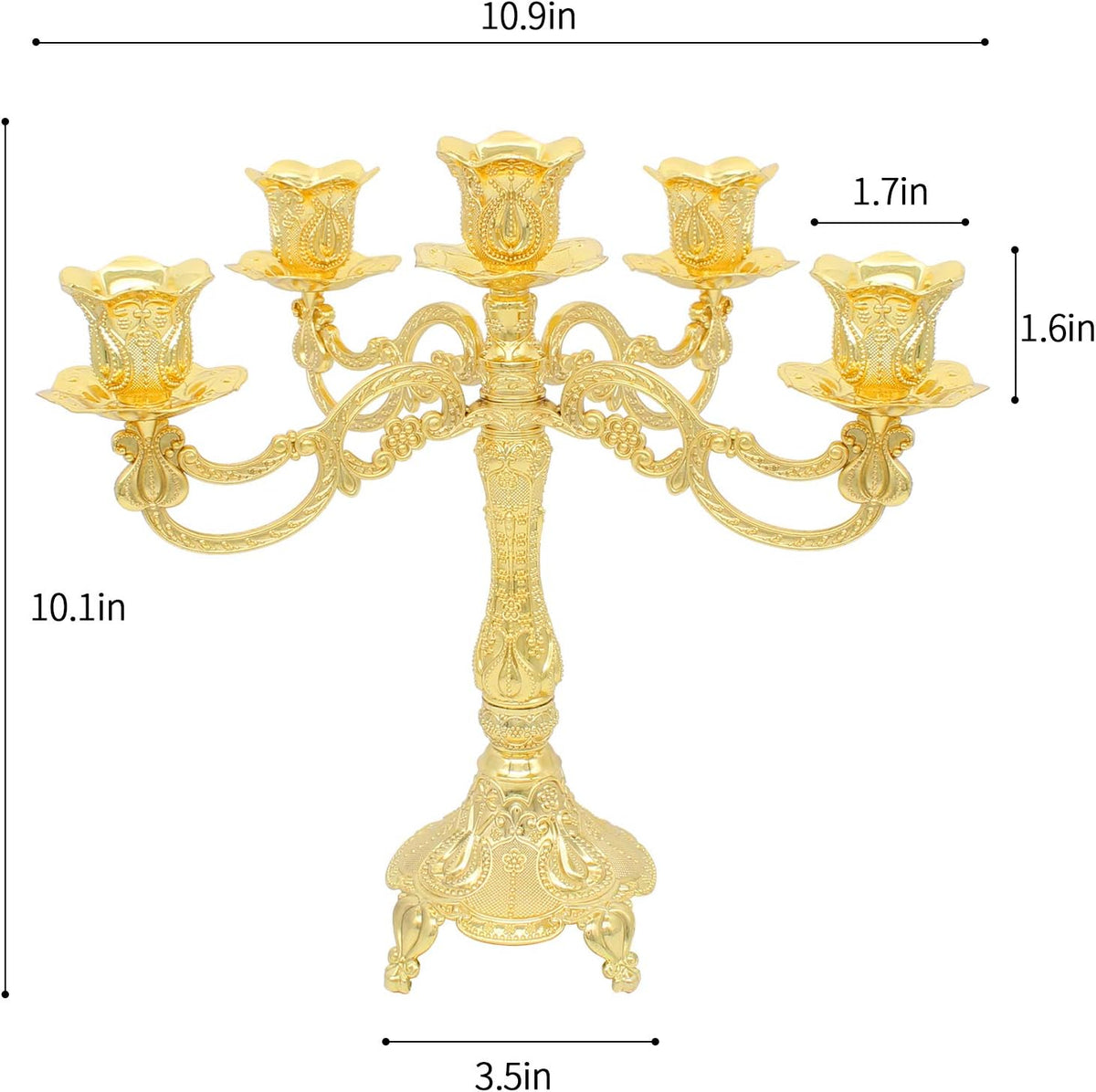 Metal Candelabra 5-Candle 10.1 Inch Tall Candle Holder Stick for Home Wedding Event and Party Festival,Gold