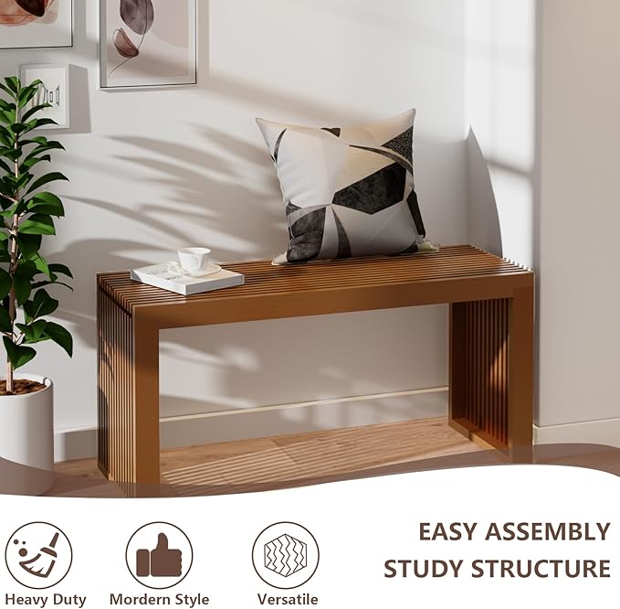 Bamboo Dining Bench Indoor Long Entryway Shoe Rack Bench,Outdoor Modern Wood Benches 35 Inch Bamboo Bench for Living Room Hallway Bedroom Bathroom