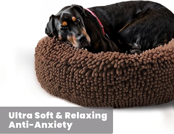 Muddy Mat® Cloud K-9 Bed for Dogs & Cats, Soft & Relaxing Donut Dog Bed, Chenille Material, Removable Cover, Washable & Dryer Safe–Brown Large(40'x40')