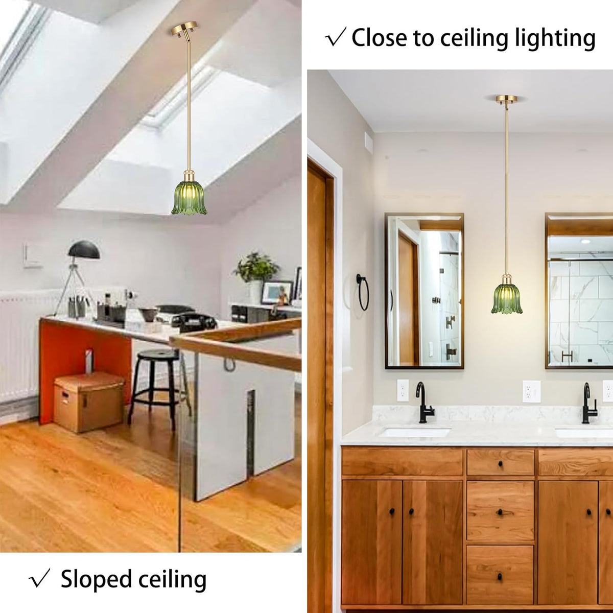 Modern Gold Pendant Light 3 Pack Brushed Brass Mid Century Chandelier Green Glass Shades Adjustable Rods Farmhouse Ceiling Hanging Lighting Fixture Kitchen Island Dining Room Bedroom