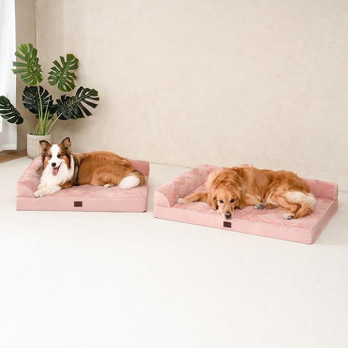 EHEYCIGA Large Dog Bed Memory Foam for Crate, Orthopedic Dog Bed Large Size Dogs with Washable Removable Cover, Waterproof Pet Sofa Couch with Nonskid Bottom, 35x22x6, Pink | Small Dog Sofa with Washable Removable Cover, Waterproof Pet Couch for Crate ...