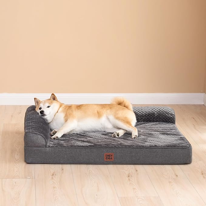 EHEYCIGA Large Dog Bed Memory Foam for Crate, Orthopedic Dog Bed Large Size Dogs with Washable Removable Cover, Waterproof Pet Sofa Couch with Nonskid Bottom, 35x22x6, Dark Grey | Small Dog Sofa with Washable Removable Cover, Waterproof Pet Couch for C...