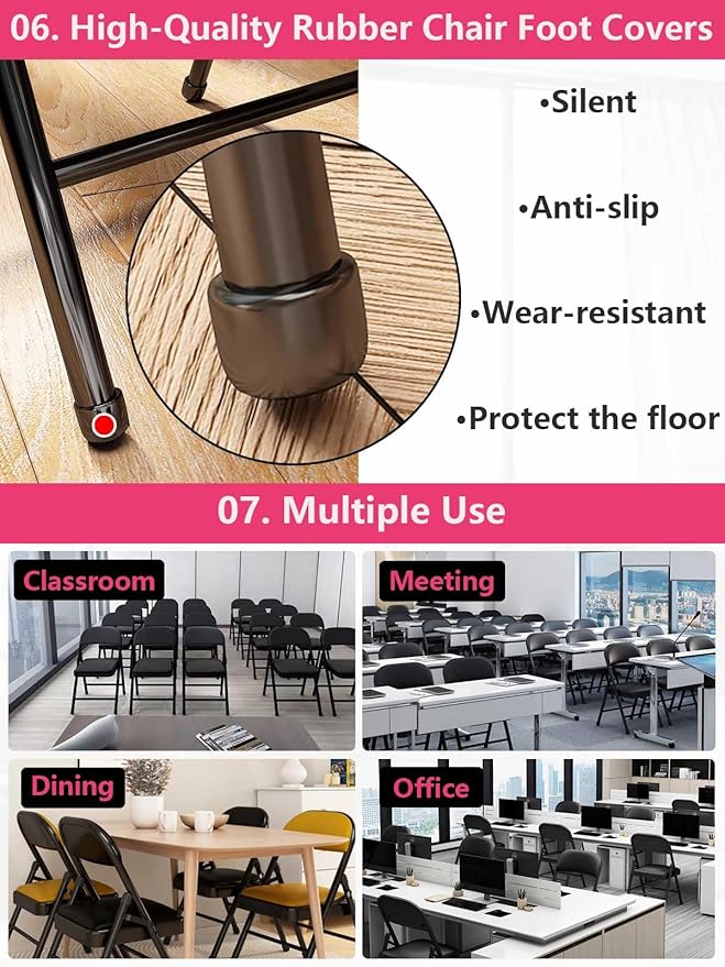 2 Pack Folding Chairs with Leather Padded Cushion and Back, Metal Black Foldable Chair for Indoor Outdoor, Commercial Stackable Guest Chairs for Office Events Wedding Party Kitchen Dining