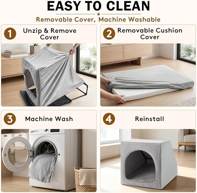 XXL Indoor Dog House for Large Dogs, Enclosed Dog Cave Bed | Washable Removable Cover, Spacious Pet House with Soft Cushion, Large Indoor Dog Bed for Big Dogs, 42" L x 28" W x 28" H