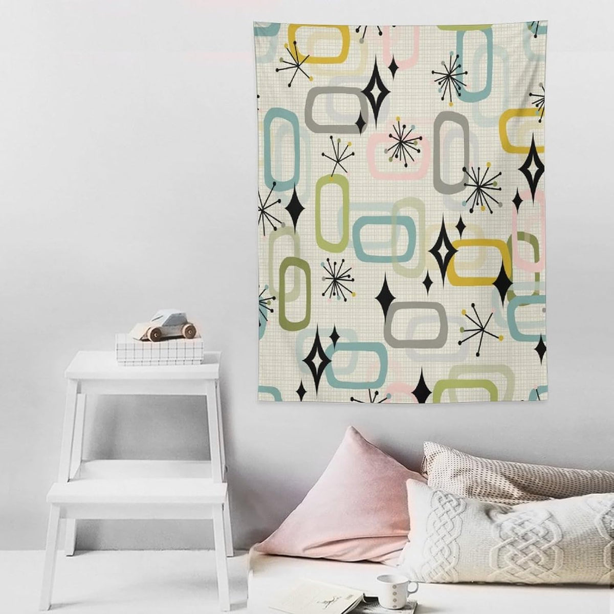 ICMOLYYENLO Boho Medieval Cat Tapestry, Abstract Atomic Starburst Geometric Aesthetic Art Wall Hanging For Bedroom Living Room Dormitory 50x60 Inches