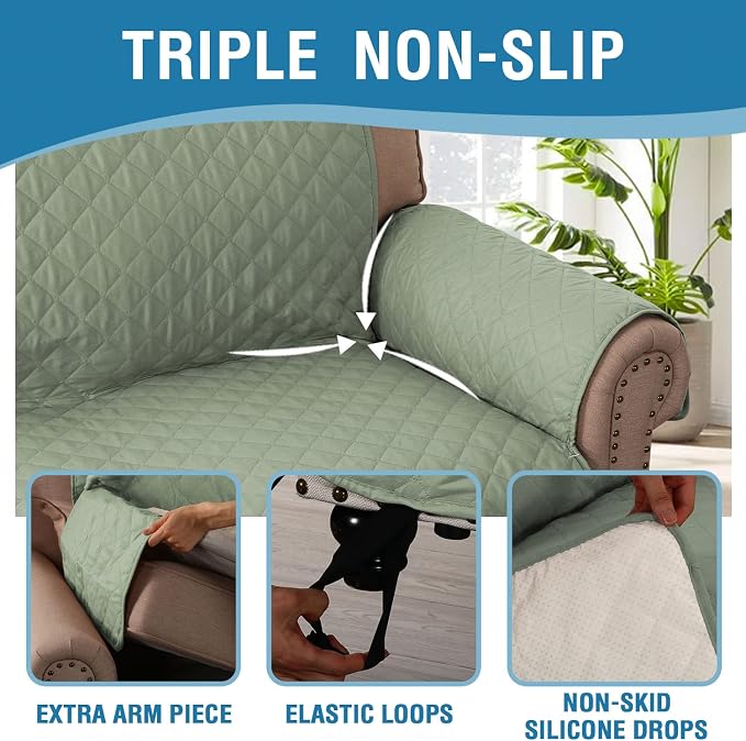 H.VERSAILTEX Couch Cover, Sofa Cover 2 Cushion Couch, Dog Couch Cover Protector, Furniture Covers for Pets, 100% Waterproof Cover with Non-Skid Backing & Elastic Straps(Loveseat, Pale Aqua)
