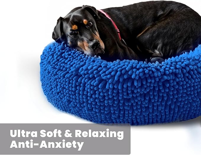 Muddy Mat®Cloud K-9 Bed for Dogs & Cats, Soft & Relaxing Donut Dog Bed, Chenille Material, Removable Cover, Washable & Dryer Safe–Navy Blue Medium(35'x35')
