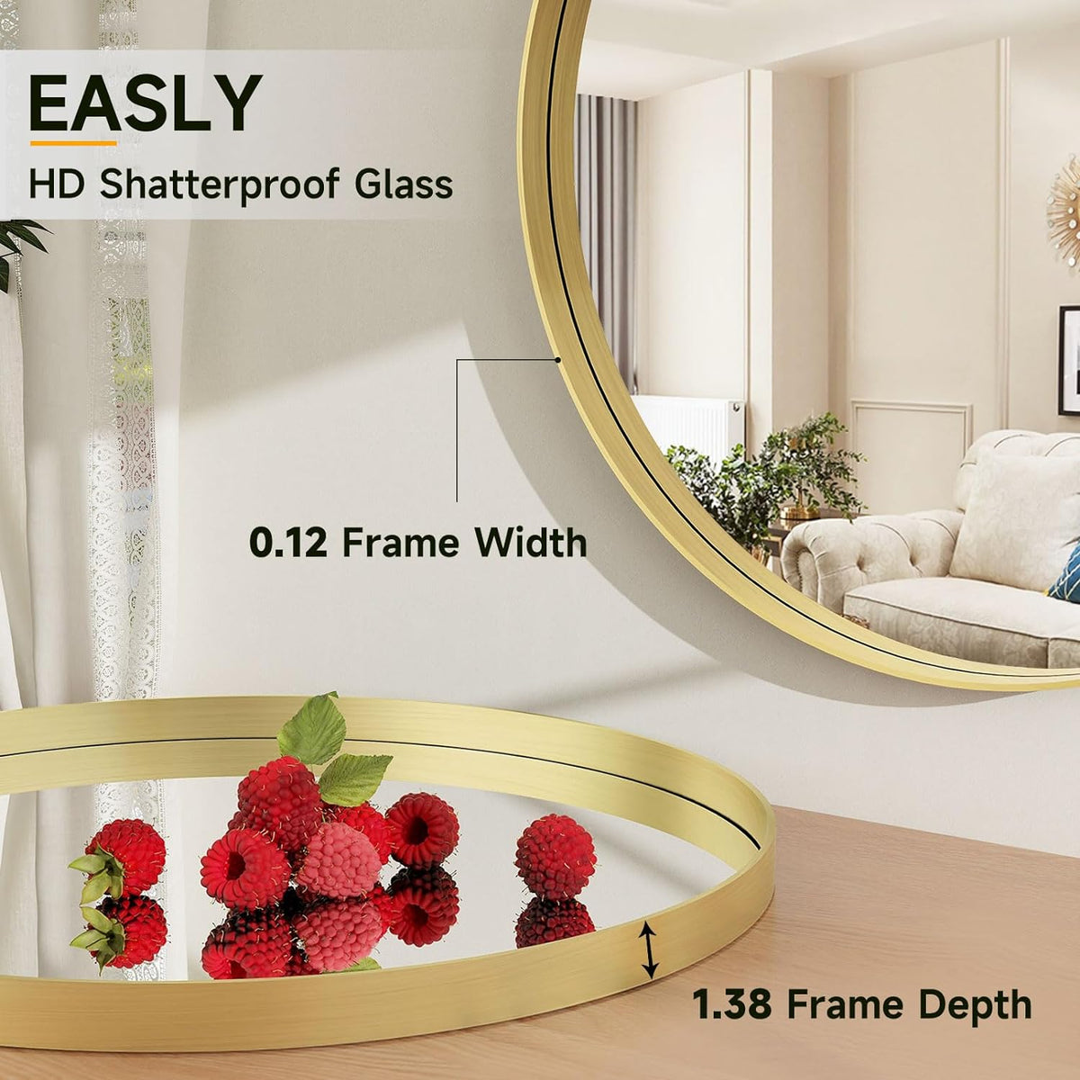 32 Inch Round Bathroom Mirror - Wall Mounted Circle Mirror with Metal Frame, Modern Mirror Suitable for Bathroom, Vanity, Entryway, Living Room, Wall Decor,Gold
