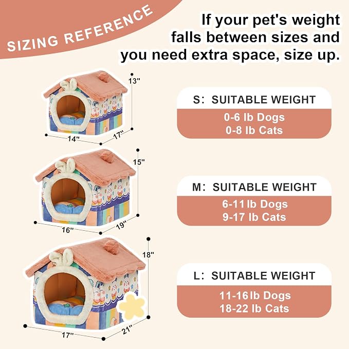 Cute Cat Houses for Indoor Cats, Dog Bed with Cover Cave,Foldable Dog Cave | M Size Cat Cave for 6-11 Lb Dogs and 9-17 Lb Cats,Rainbow, Igloo Dog House with Non-Slip Bottom, R,Soft Cozy Dog Cave Bed
