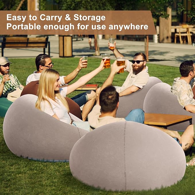 Realspring 12 Pcs Bean Bag Chairs for Adults Inflatable Chairs with Electric Air Pump,Blow up Couch Folding Portable Inflatable Couch Lazy Sofa for Reading Living Room Camping (Coffee)