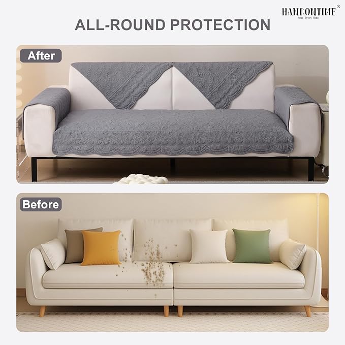 HANDONTIME Soft Cotton Sofa Cover Pet Friendly, Embroidery Elegant Pet Couch Cover, Jacquard Dog Couch Protector Washable for Sectional, Anti-Slip Dog Furniture Protector (Dusty Purple, 35.4" x70.9")