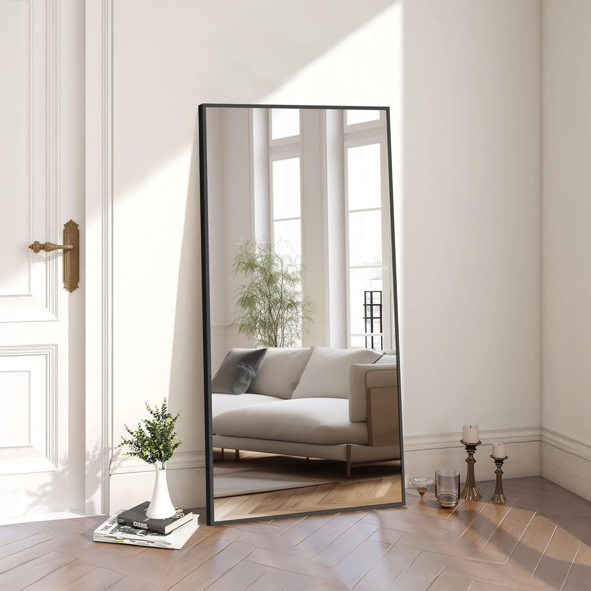 Black Bathroom Mirror for Wall, 60x30 Inch Rectangle Mirrors with Metal Frame, Modern Vanity Wall Mirror Decor for Bathroom Living Room, Entryway Hangs Horizontal or Vertical