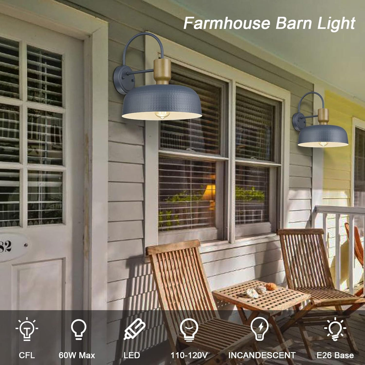 Outdoor Barn Light Gooseneck Barn Light, Farmhouse Exterior Wall Mount Light Vintage Wall Lighting Fixture Industrial Sconce Lantern for Porch, Entryway, Garage, Blue, 1 Pack