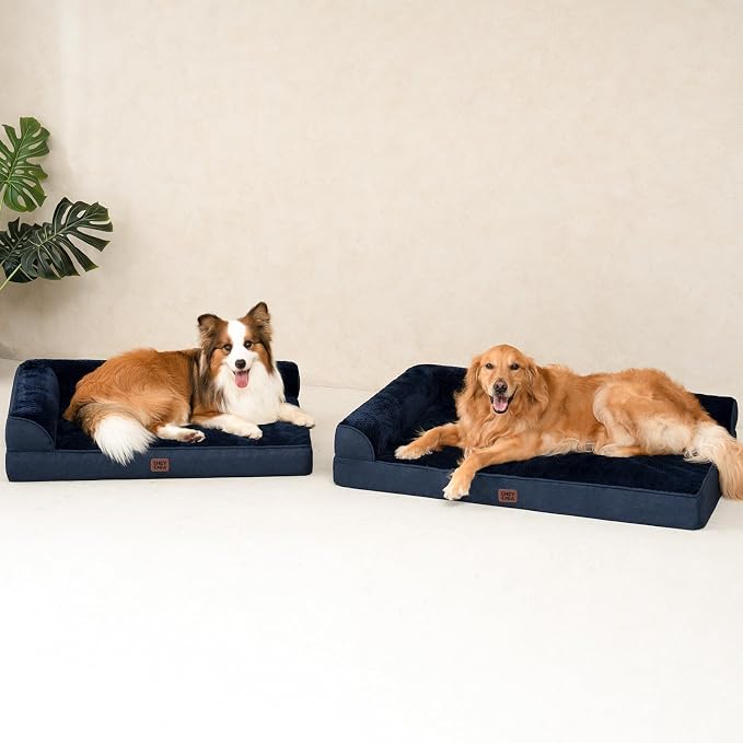 EHEYCIGA Large Dog Bed Memory Foam for Crate, Orthopedic Dog Bed Large Size Dogs with Washable Removable Cover, Waterproof Pet Sofa Couch with Nonskid Bottom, 35x22x6, Navy Blue | Small Dog Sofa with Washable Removable Cover, Waterproof Pet Couch for C...