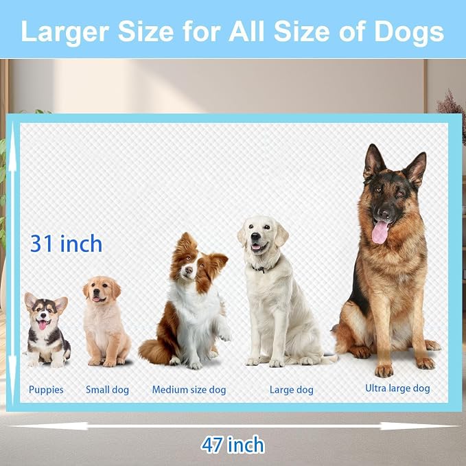 XXXL Puppy Pee Pads for Dogs 31"x47" 40 Count, Pee Pads Extra Large, Leak-Proof & Super Absorbent Dog Pee Pads, Thicken Disposable Potty Pads Puppy Training Pads for Cats Rabbits