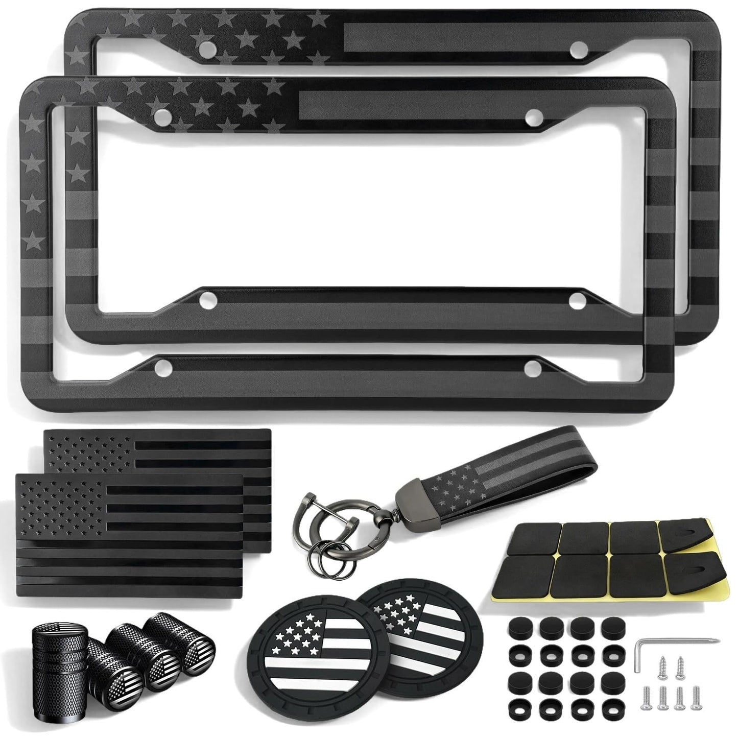 American Flag License Plate Frames Holder - 2 Pack Stainless Steel Rustproof USA Patriotic Car Tag Cover Holder with Free Screws