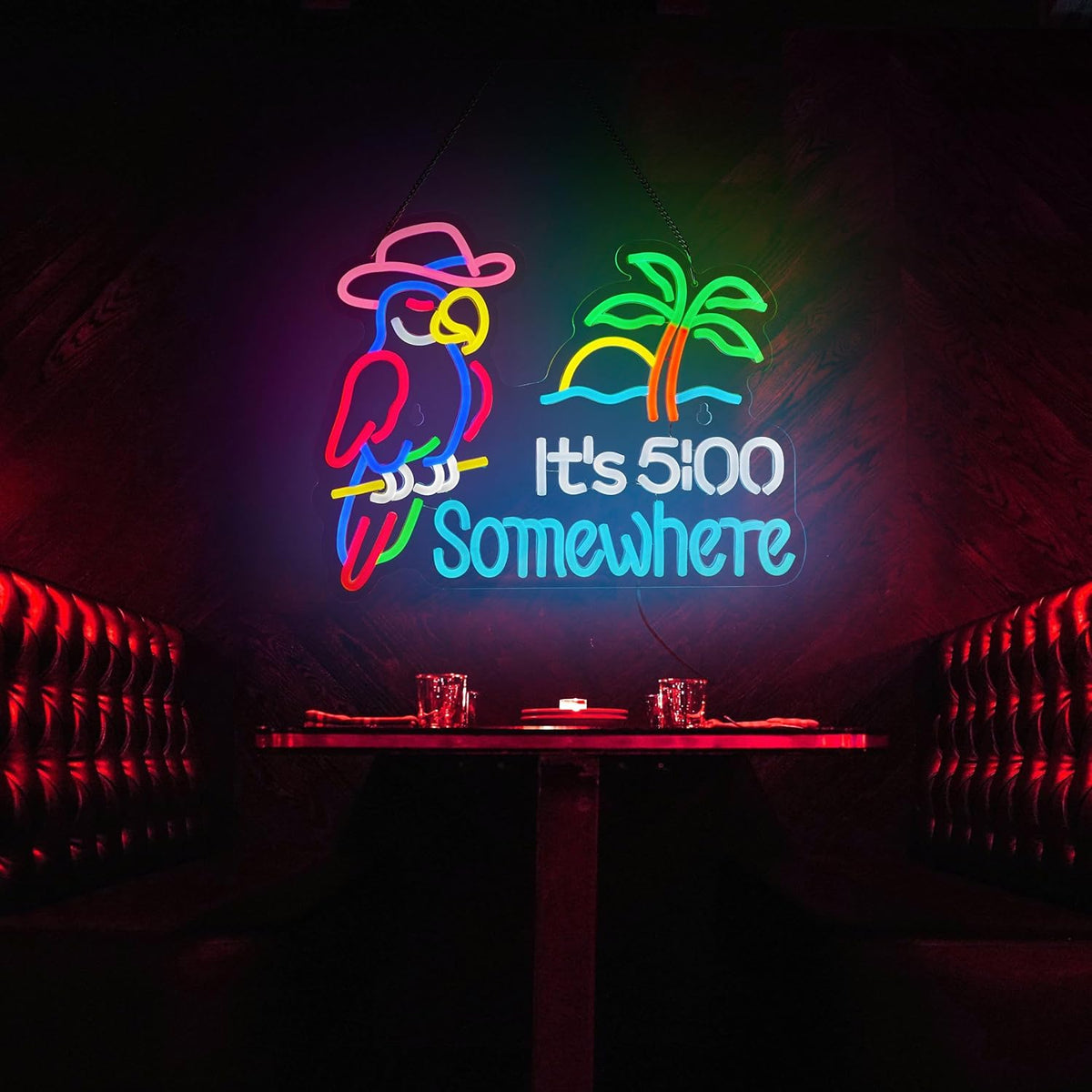 Parrot Its 5 00 O'clock Some Where Neon Sign for Wall Decor USB Powered Five Oclock Dimmable Bar Beer LED Light Man Cave