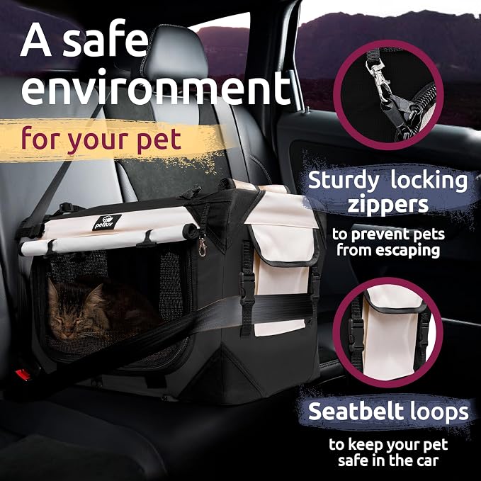 Cat & Dog Pet Carrier, Soft-Sided, Medium 20"x13"x13" Fits Most Cats or Small Dog, Comfortable for Travel & Vet Visits, Privacy Windows, Removable Plush Bed, Locking Zippers, Folds Flat