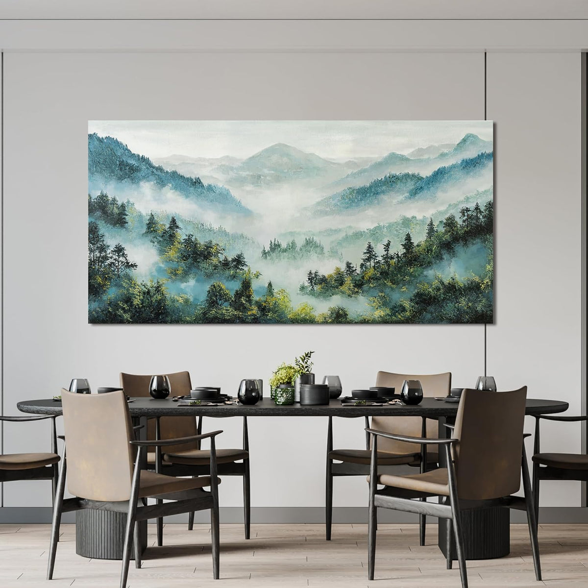 Canvas Wall Art Decor Artwork for Walls Mountain Botanical Wall Art Decor Large Landscape Wall Art for Living Room White Foggy Forest Wall Art Prints for Room Ofiice Bedroom Wall Decor 24" x 48"