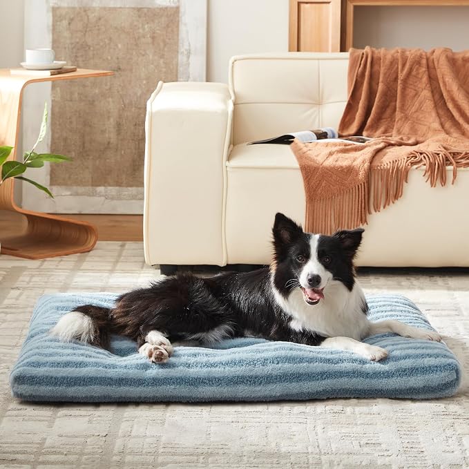 FURTIME Washable XL Dog Bed for Extra Large Dogs, Deluxe Dog Crate Beds | Comfy Fluffy Kennel Pad Anti-Slip Pet Sleeping Mat, Machine Washable Dogs Pillow, 44"x32"x4", Blue