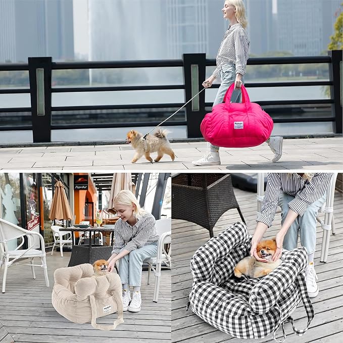 Dog Car Seat for Small Dogs, Portable Puppy Car Seat of Easy Installation, Fashionable Pet Carrier Bag with Large Pockets, Machine Washable Dog Booster Seat (Black)