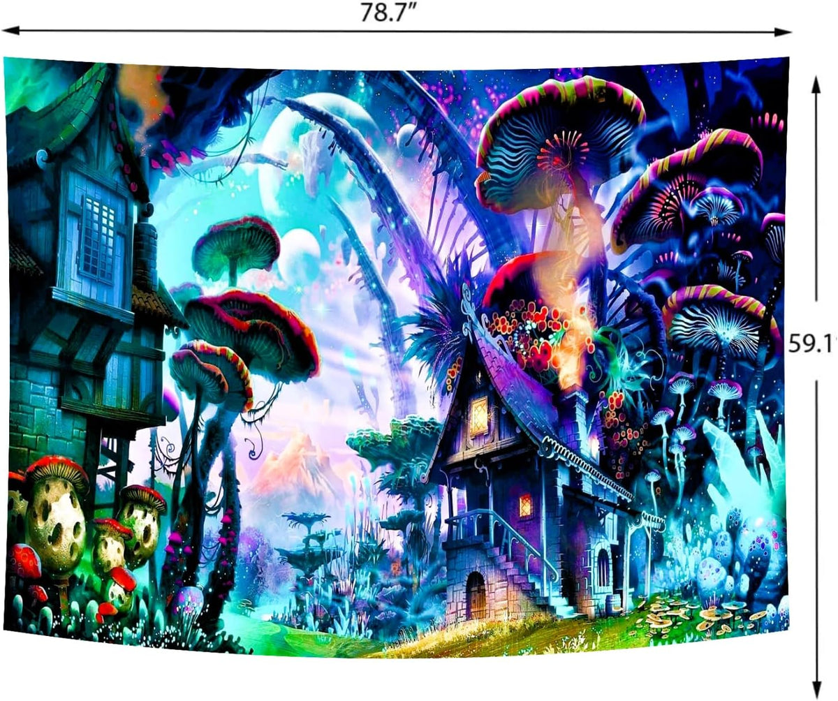 Delur Fantasy Forest Tapestry Enchanted Forest Mystical Magical Tree Tapestry Psychedelic Abstract Nature Landscape Wall Hanging Headboard for Bedroom Living Room Home Decor (59.1" x 78.7")