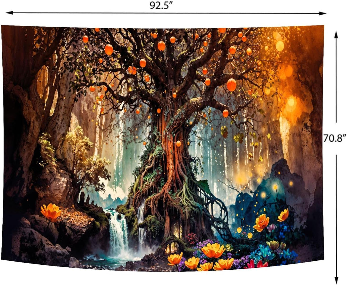 Delur Magical Forest Tapestry Fantasy Tree of Life Fairy Tale Enchanted Mystical Forest Tapestry Psychedelic Nature Landscape Wall Hanging Headboard for Bedroom Living Room Home Decor (70.8" x 92.5")