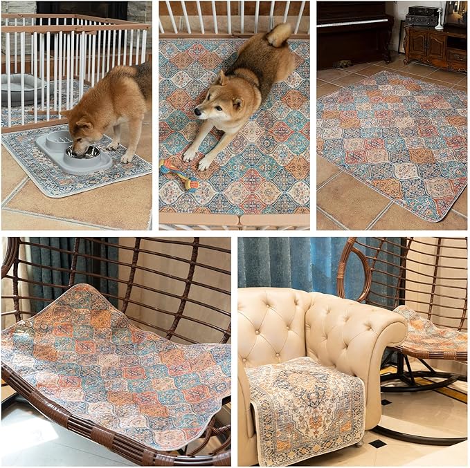 nunubaby Washable Pee Pads for Dogs, Stylish, Non-Slip and Leak-Proof Pee Pads. Reusable Potty Pads for Dogs for Crates and Floors.(Beige/Floral, 36" x72")