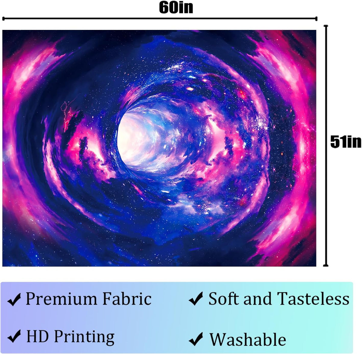 Atrippy Blacklight Galaxy 3D Tapestry for Bedroom, Glow in the Dark Space Room Decor Wall Hanging, UV Reactive Vortex Tapestries Backdrop Posters for Living Gamer Room Dorm Office 51x60 Inches