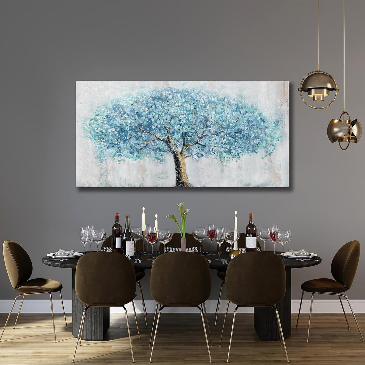 Yuaxker Tree Wall Art Blue and Gold Canvas Painting Modern Aesthetic Wall Decor Spiritual Artwork for Living Room Bedroom Dining Room Office Home Decor 20x40inch