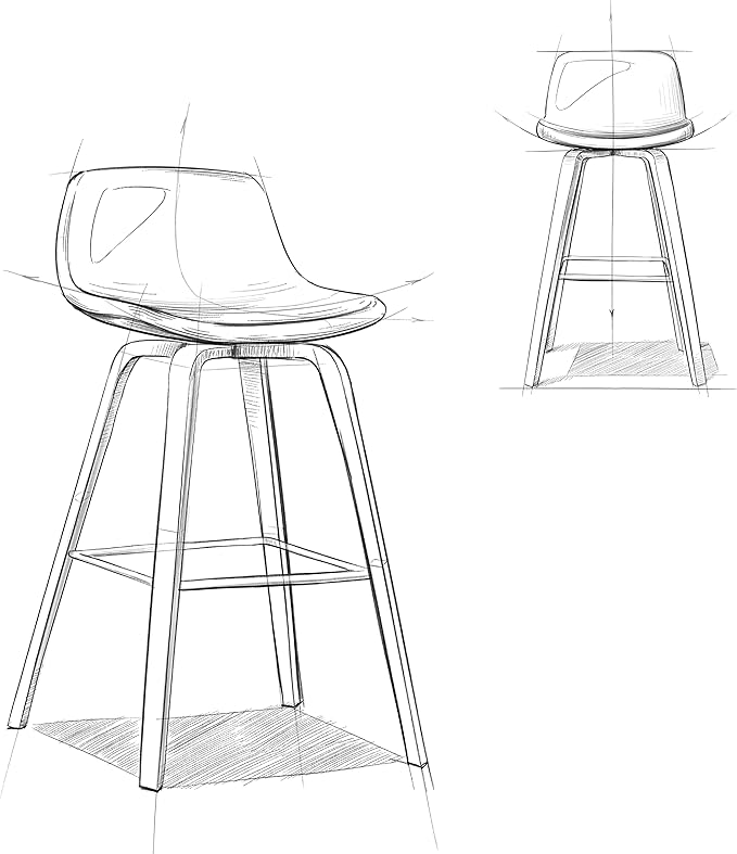 SIMPLIHOME Randolph Counter Stools (Set of 2) - 28 Inch Seat Height Upholstered Bentwood Kitchen Seats in Aqua Blue Linen Look Fabric, Mid Century Modern Seating with Curved Backrest and Footrest