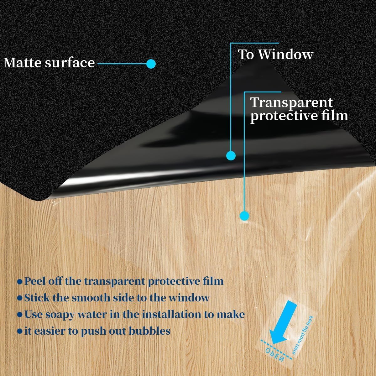 Niviy Blackout Window Privacy Film Room Darkening Black Out Windows Covers Sun Blocking Removable Window Tint for Home,Bedroom,Garage 17.5 x 78.7 Inches