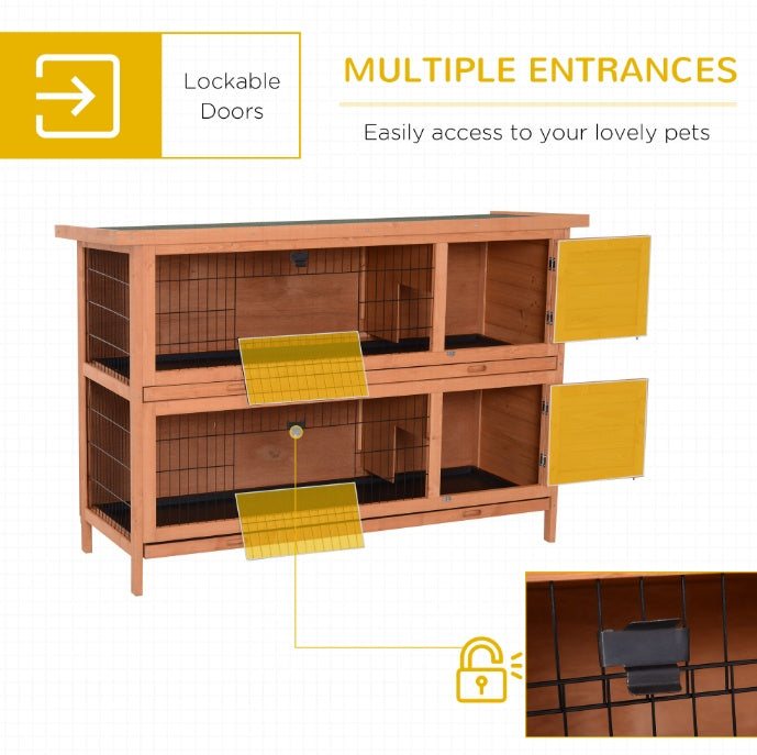 54 Rabbit Cage, 2-Tier Rabbit Hutch Outdoor Guinea With Removable Dividers And Pull-Out Trays, Orange