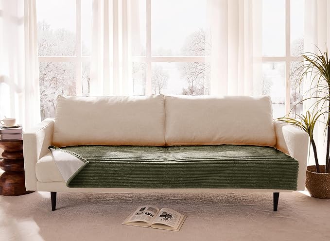 Waterproof Dual Non-Slip Couch Cover for Dogs, Fuzzy Soft Pet Couch Covers for 2 Cushion Sofa loveseat, Pet Friendly Soft Dog Bed Covers Sofa Cover Washable (Sage Green, 33" x 62" 1 Pack)