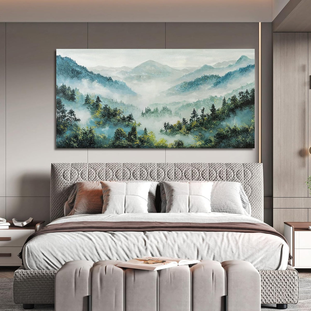 Canvas Wall Art Decor Art Work for Wall Decor Mountain Botanical Wall Art Decor White Foggy Forest Wall Art Landscape Wall Art for Living Room Art Work for Home Ofiice Bedroom Wall Decor 20"x40"
