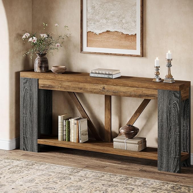 Tribesigns 70.9" Extra Long Entry Table, Farmhouse Wood Console Table with Storage, Modern Accent Sofa Table Behind Couch Foyer Tables for Entryway, Living Room, Entrance, Rustic Brwon
