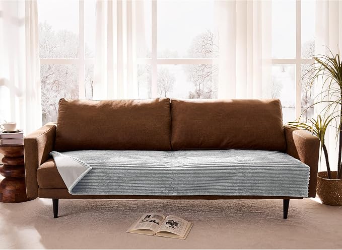 Dual Non-Slip Couch Cover for Dogs Waterproof, Fuzzy Soft Pet Couch Covers for Sofa 3 Cushion, Pet Friendly Soft Dog Bed Covers Sofa Cover Washable (Seagull Gray, 33" x 85" 1 Pack)