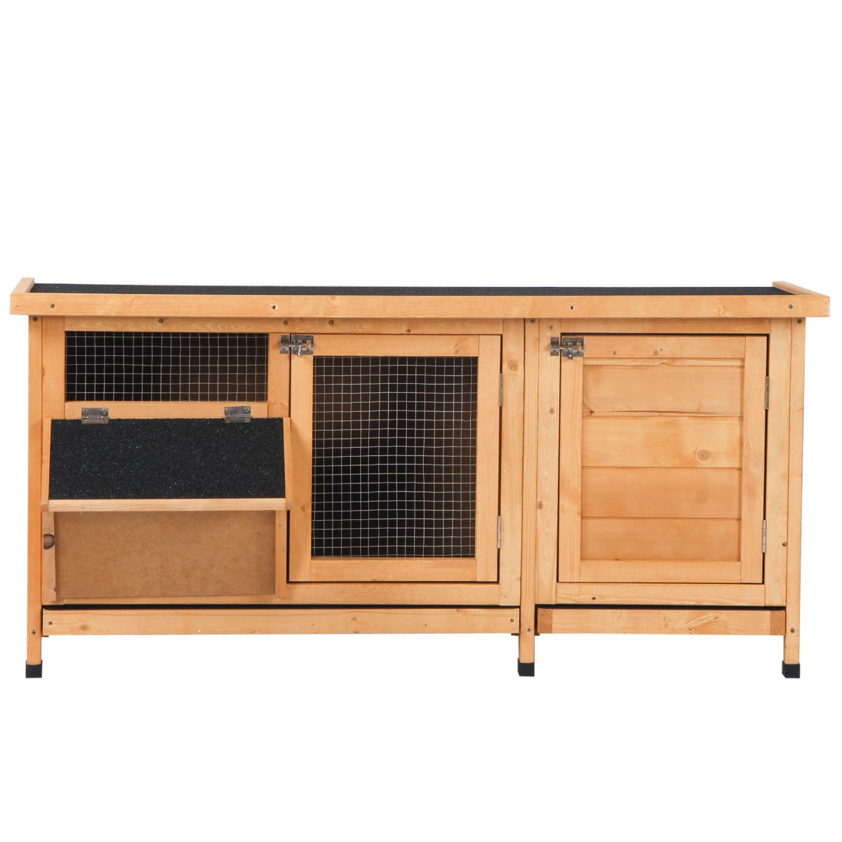 Large Bunny Hutch, Rabbit Cage With 2 Outside Areas And 1 Main House For Small Animals, Yellow