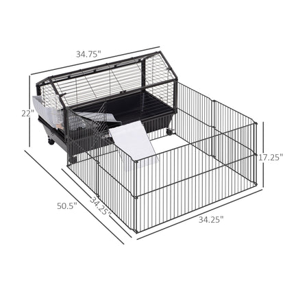 Rolling Metal Rabbit, Guinea Pig, or Small Animal Hutch Cage with Main House and Run