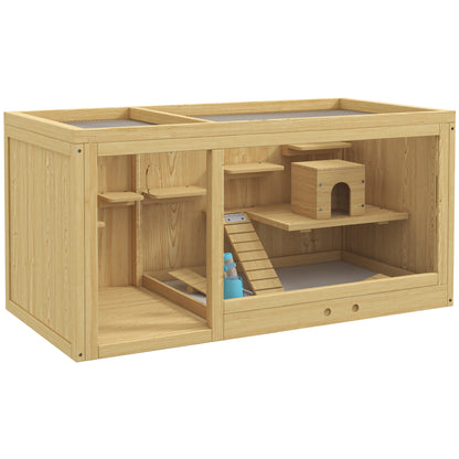Extra Large Wooden Hamster Cage with Pull-out Tray, Seesaws, Ladder