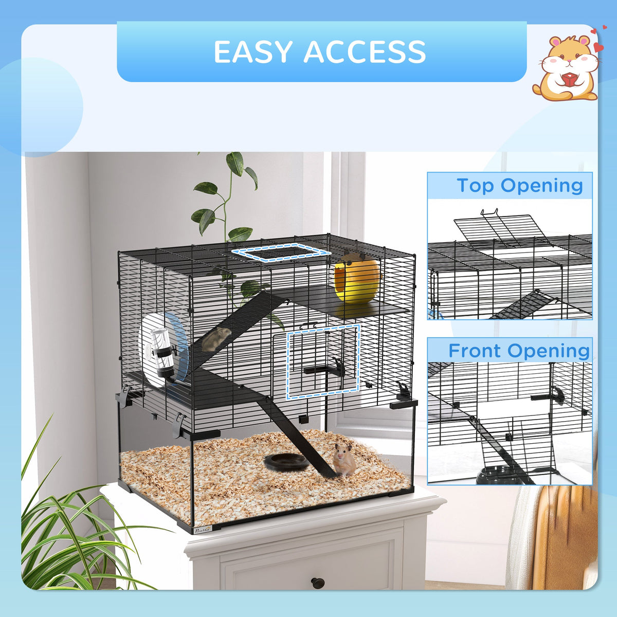 23.5" Hamster Cage, Gerbil Cage with Glass Basin for Small Hamsters, Black