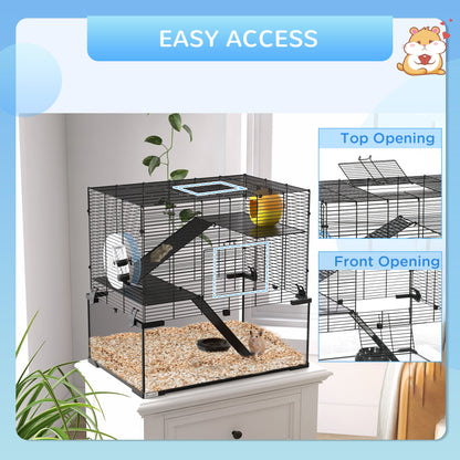 23.5" Hamster Cage, Gerbil Cage with Glass Basin for Small Hamsters, Black