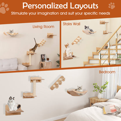 Cat Wall Furniture Set Of 4 With Hammock 2-step Cat Tree And Perch