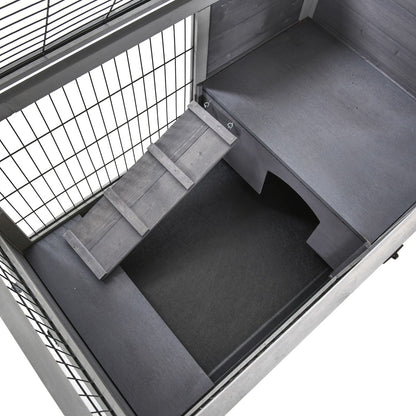 Indoor Rabbit Enclosure, Wooden Elevated Cage Habitat with Enclosed Run with Wheels - Ideal for Rabbits and Guinea Pigs